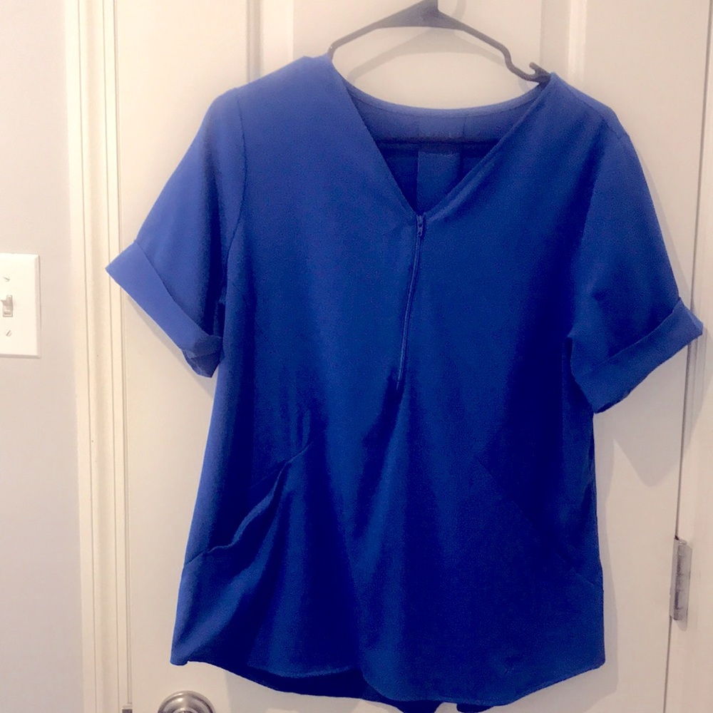 Jaanuu Royal Blue Dolman Scrub Top Zip Size L